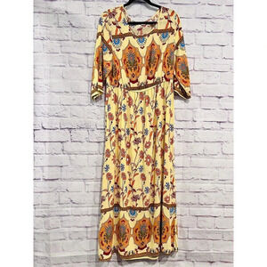 SHEIN Yellow Boho Floral‎ Print Maxi Dress Size XL